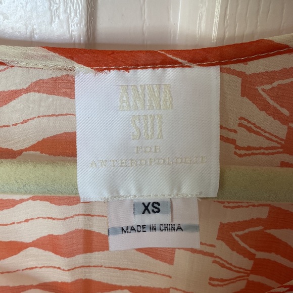 Anna Sui orange and cream blouse with fringe - Picture 2 of 3